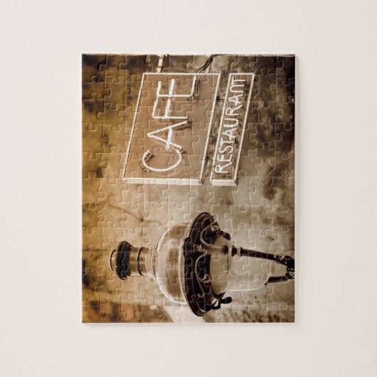 Sepia café sign, Paris, Frankreich Puzzle (Vertikal)