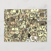 Sepia Cartoon Character Hand Drass Muster Postkarte (Vorderseite)