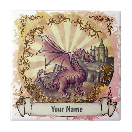 Sepia Castle dragon tile Fliese (Vorderseite)