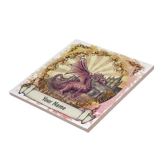 Sepia  Castle dragon tile Fliese (Seite)