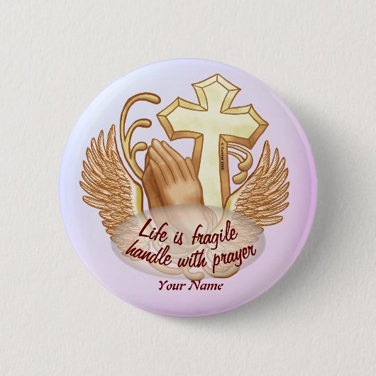 Sepia Christlich Prayer Hands Button (Vorderseite)