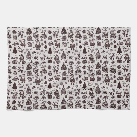 Sepia Christmas Pattern Geschirrtuch (Horizontal)