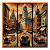 Sepia Cityscape Triptych Poster (Vorderseite)
