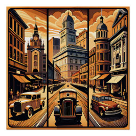 Sepia Cityscape Triptych Poster