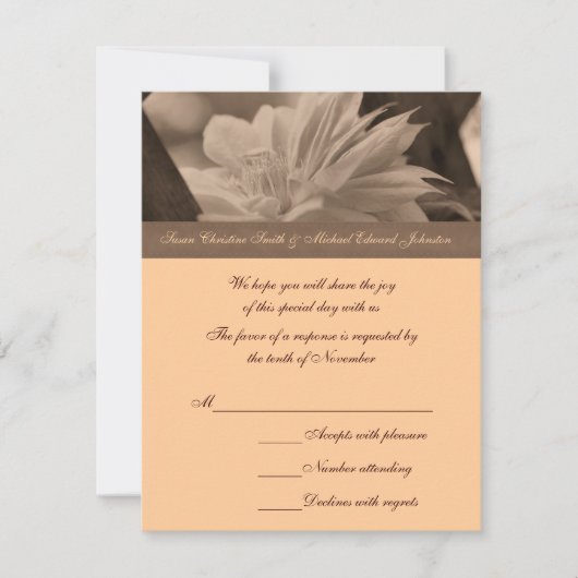 Sepia Clematis Blume Wedding RSVP Karte (Vorderseite)