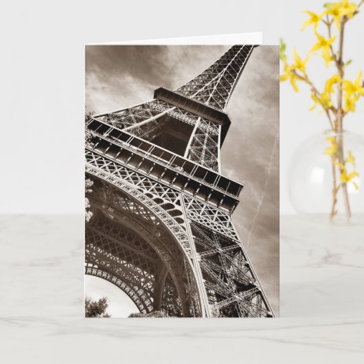 Sepia Color Eiffel Tower Paris Karte (Gelbe Blume)