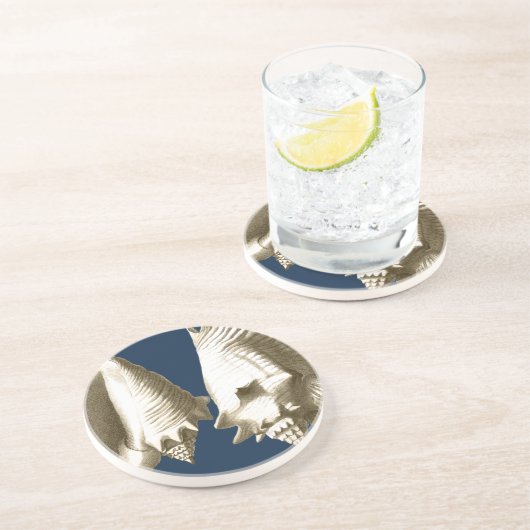 Sepia Conch Seashells Sandstein Untersetzer (Seite)