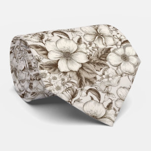 Sepia Cottagecore Floral Garten Creme Vintage Krawatte
