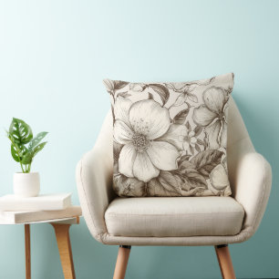 Sepia Cottagecore Florales Garten-Creme Vintage Kissen