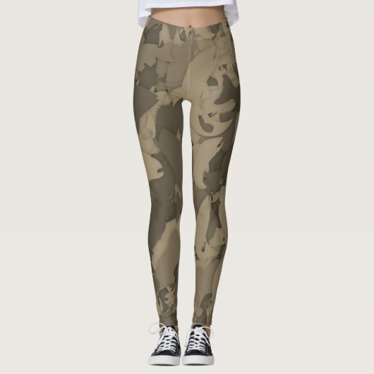 Sepia Country Girl Fishing Camouflage Muster Leggings (Vorderseite)