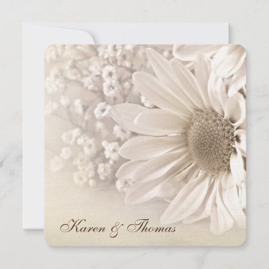 Sepia Daisy Wedding Invite Einladung (Vorderseite)