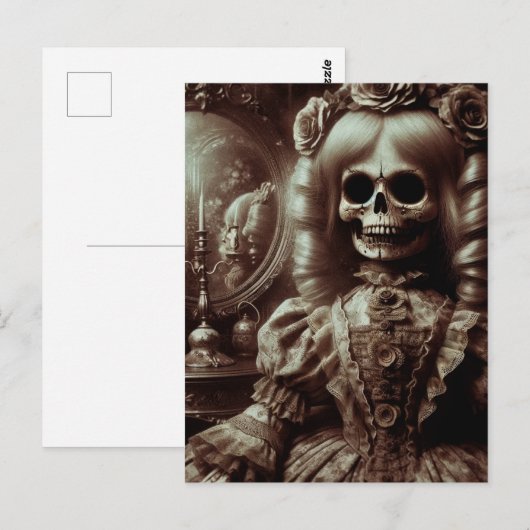 Sepia Doll Skeleton Horror Postkarte (Vorne/Hinten)