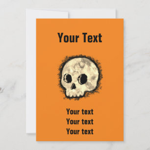 Sepia Dotted Halftone Skull Wassercolor Halloween Einladung