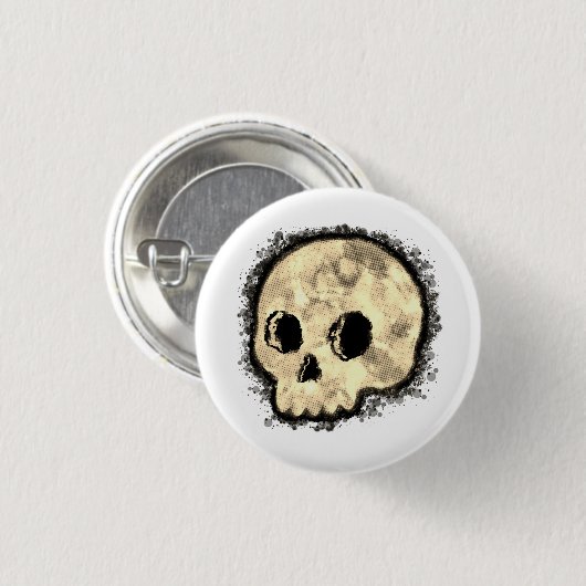 Sepia Dotted Halftone Skull Wasserfarbe Button (Vorne & Hinten)