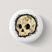 Sepia Dotted Halftone Skull Wasserfarbe Button (Vorderseite)