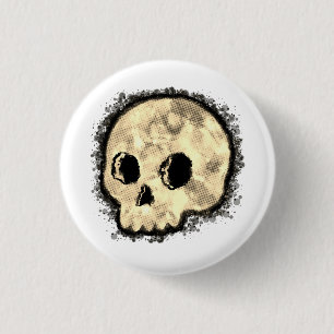 Sepia Dotted Halftone Skull Wasserfarbe Button