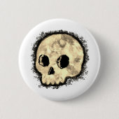Sepia Dotted Halftone Skull Wasserfarbe Button (Vorderseite)