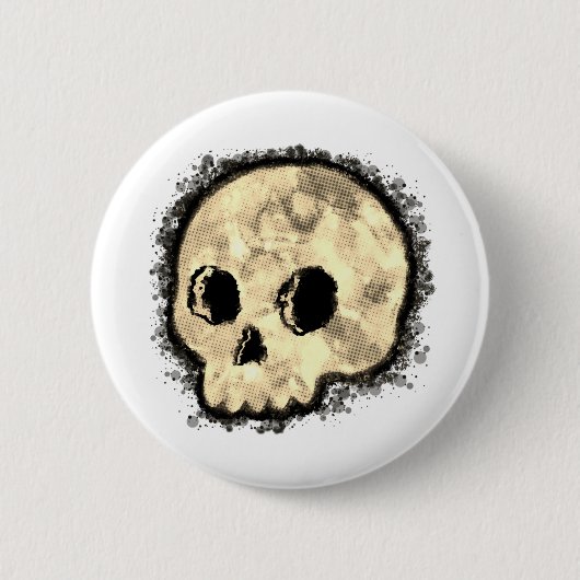 Sepia Dotted Halftone Skull Wasserfarbe Button (Vorderseite)
