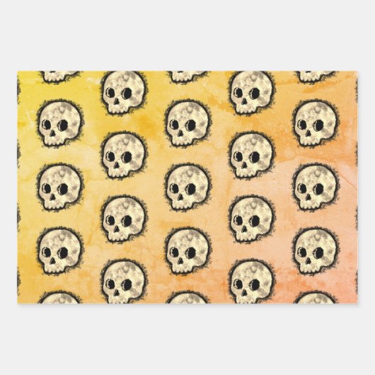 Sepia Dotted Halftone Skull Wasserfarbe Geschenkpapier Set (Vorderseite 2)
