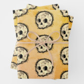 Sepia Dotted Halftone Skull Wasserfarbe Geschenkpapier Set (Beispiel)