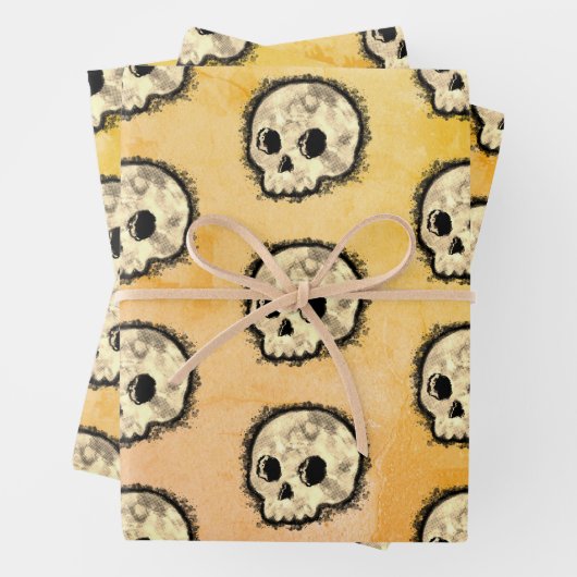 Sepia Dotted Halftone Skull Wasserfarbe Geschenkpapier Set (Beispiel)