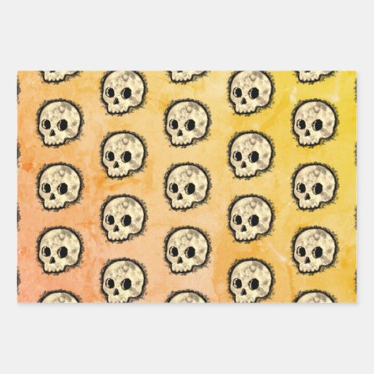 Sepia Dotted Halftone Skull Wasserfarbe Geschenkpapier Set (Vorderseite)