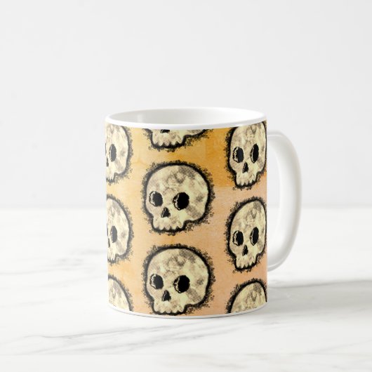 Sepia Dotted Halftone Skull Wasserfarbe Kaffeetasse (VorderseiteRechts)