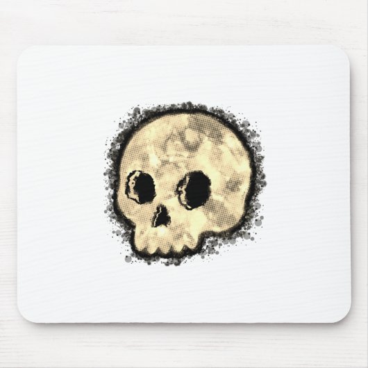 Sepia Dotted Halftone Skull Wasserfarbe Mousepad (Vorne)