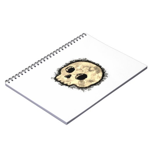 Sepia Dotted Halftone Skull Wasserfarbe Notizblock (Linke Seite)