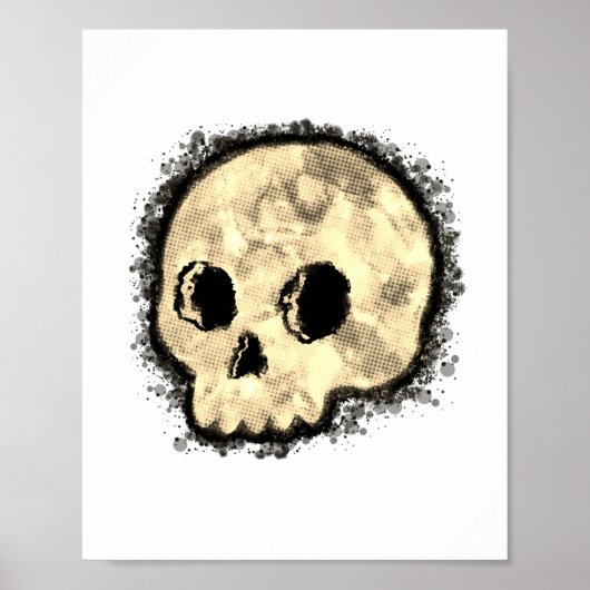 Sepia Dotted Halftone Skull Wasserfarbe Poster (Vorne)