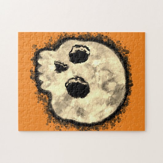 Sepia Dotted Halftone Skull Wasserfarbe Puzzle (Horizontal)