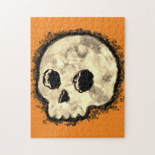 Sepia Dotted Halftone Skull Wasserfarbe Puzzle