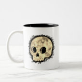 Sepia Dotted Halftone Skull Watercolor Zweifarbige Tasse (Links)