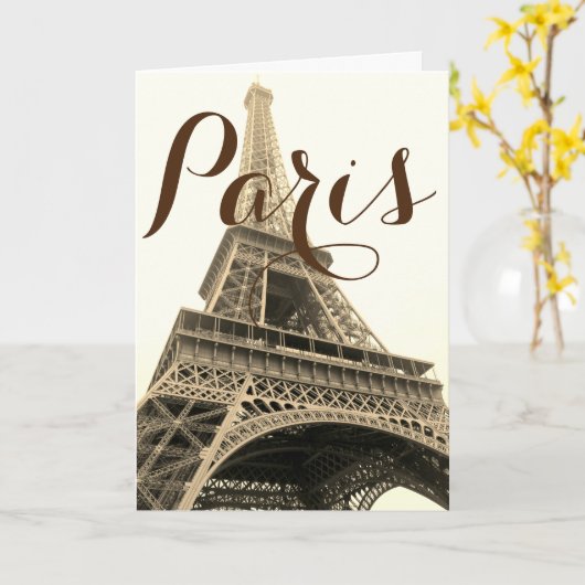 Sepia Eiffel Tower Paris Frankreich Karte (Gelbe Blume)