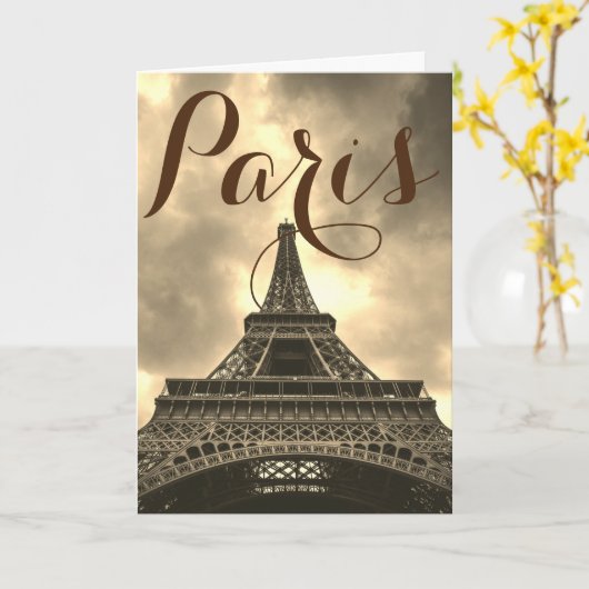 Sepia Eiffel Tower Paris Frankreich Karte (Gelbe Blume)
