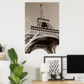 Sepia Eiffel Tower Paris Romance City Poster (Heimbüro)