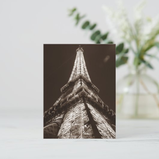 Sepia Eiffel Tower Romance Night of Paris Frankrei Postkarte (Stehend Vorderseite)