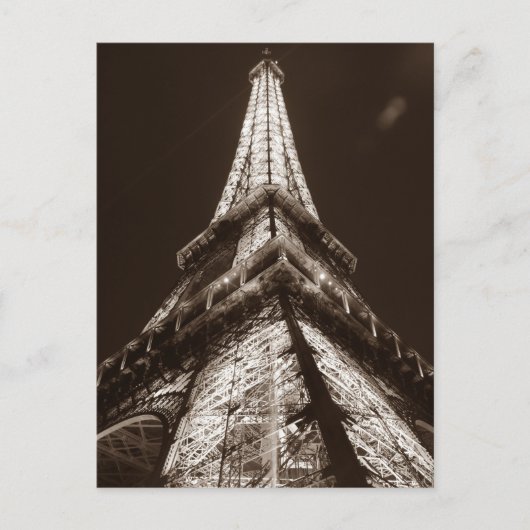 Sepia Eiffel Tower Romance Night of Paris Frankrei Postkarte (Vorderseite)