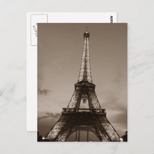 Sepia Eiffel Tower Romantischer Abend Paris Postkarte (Vorne/Hinten)