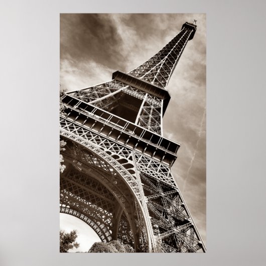 Sepia Eiffel Tower von unten Poster (Vorne)