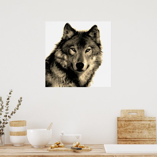 Sepia Einzigartiger Motivierend Wolf Poster (Küche)