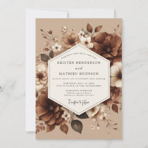 Sepia-Erde-Bloom-Hochzeit Einladung