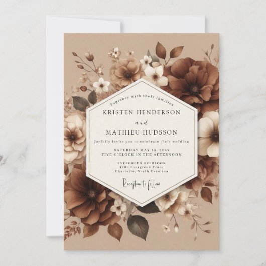 Sepia-Erde-Bloom-Hochzeit Einladung (Vorderseite)