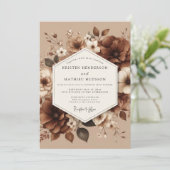 Sepia-Erde-Bloom-Hochzeit Einladung (Stehend Vorderseite)