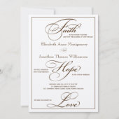 Sepia Faith Hope Liebe Skript Hochzeit Einladung (Vorderseite)