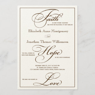 Sepia Faith Hope Liebe Skript Hochzeit Einladung