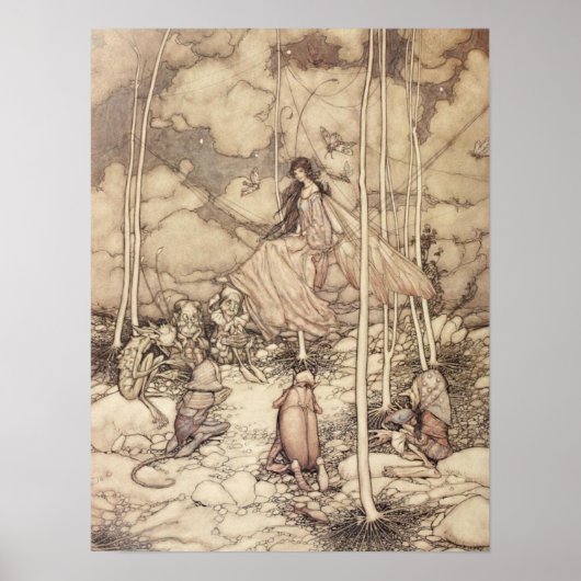 Sepia-farbene Feenkönigin mit Kreatur Poster (Vorne)