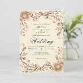 Sepia Floral Scroll Arch Wedding Einladung (Stehend Vorderseite)