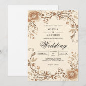 Sepia Floral Scroll Arch Wedding Einladung (Vorne/Hinten)