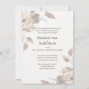 Sepia Floral Watercolor Hochzeit Einladung